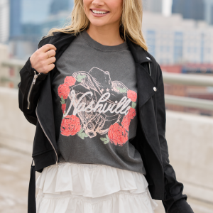 Nashville Vintage Rose Dark Grey Graphic Tee