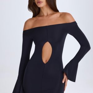 Off-Shoulder Cut-Out Mini Dress in Black