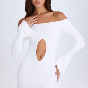 Off-Shoulder Cut-Out Mini Dress in White