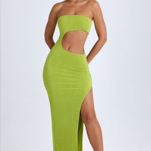 Cut-Out Bandeau Maxi Dress in Pear Green