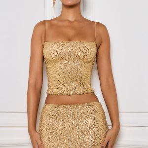 Embellished Mid-Rise Micro Mini Skirt in Gold