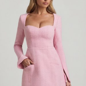Sweetheart-Neck Structured Mini Dress in Soft Pink