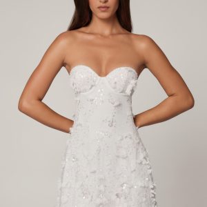 Embellished Bandeau A-line Mini Dress in White