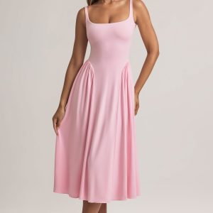 Modal A-Line Midaxi Dress in Pastel Pink