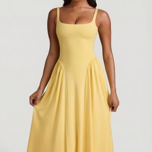 Modal A-Line Midaxi Dress in Pastel Yellow