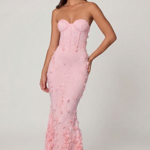 Lace-Up Corset Maxi Dress in Soft Pink