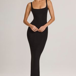 Modal Square Neck Maxi Dress in Black