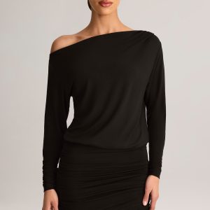 Modal Off-Shoulder Wrap Mini Dress in Black