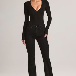 Denim Mid-Rise Flared Jeans in Black