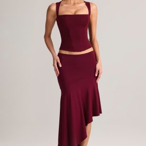 Modal Low-Rise Asymmetric Midaxi Skirt in Wine