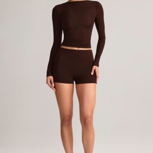 Modal High-Rise Bodycon Mini Shorts in Chocolate Brown