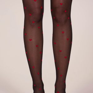Loveheart Print Tights in Black