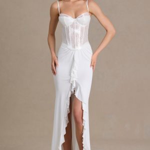 Premium Embellished Lace Corset Gown in White