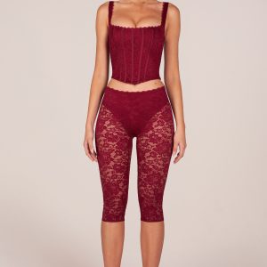 Laced Capri Trousers  in Cherry Red