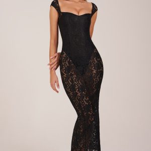 Sweetheart-Neck Maxi Dress in Black