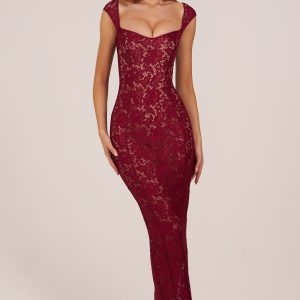 Sweetheart-Neck Maxi Dress in Cherry Red