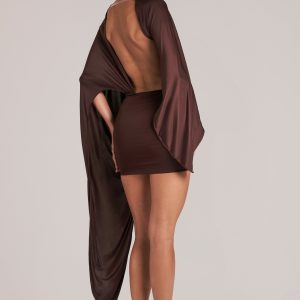 Draped Cape Mini Dress  in Chocolate Brown