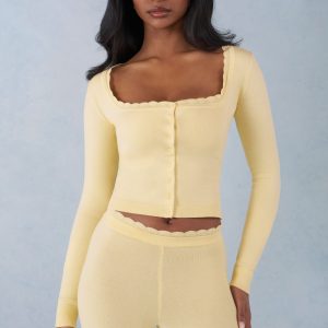 Knit Long-Sleeve Cardigan in Butter Yellow