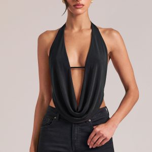 Draped Cowl Top in Black