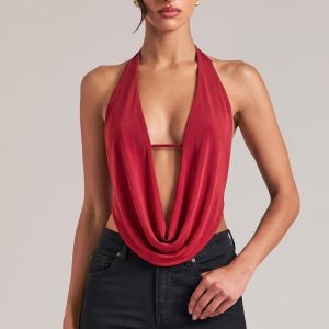Draped Cowl Top in Cherry Red