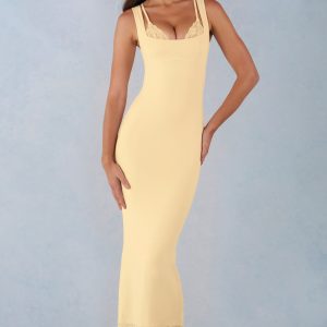 Modal Lace-Trim Midaxi Dress in Butter Yellow