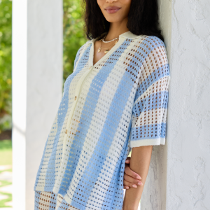 Blue Stripe Crochet Cover-Up Top