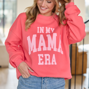 In My Mama Era Light Red Graphic Sweatshirt