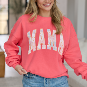 Mama Multi Daisy Print Light Red Graphic Sweatshirt