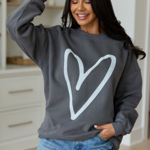 Heart Sketch Dark Grey Graphic Sweatshirt