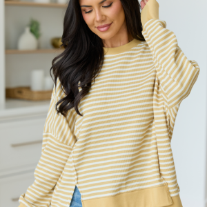 Kara Yellow Stripe Waffle Pullover