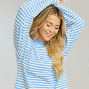 Nylah Blue Striped Long Sleeve Crewneck Top