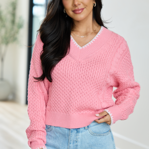 Justice Stitch Trim V-Neck Sweater