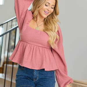 Liora Mauve Tie Back Peplum Top