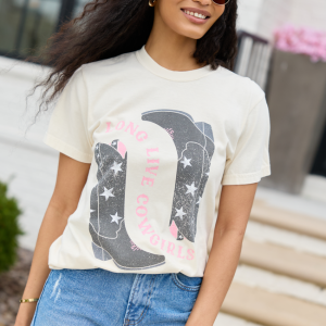Long Live Cowgirls Star Boots Ivory Graphic Tee