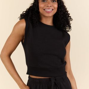 All Star Black Fitted Banded Waist Sleeveless Crop Top SALE