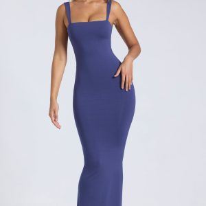 Modal Square-Neck Low Back Maxi Dress in Navy