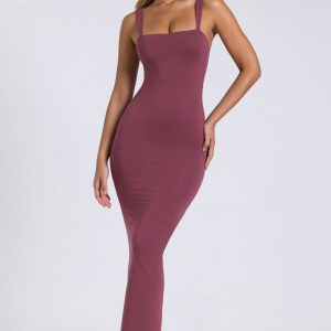 Modal Square-Neck Low Back Maxi Dress in Plum