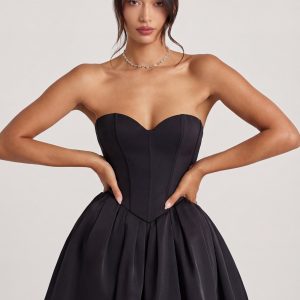 Corset Tulle Mini Dress in Jet Black