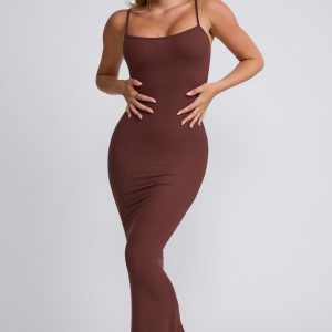 Modal Scoop-Neck Maxi Dress in Chocolate