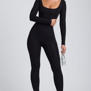 Modal Petite Scoop-Neck Cross-Back Jumpsuit in Black