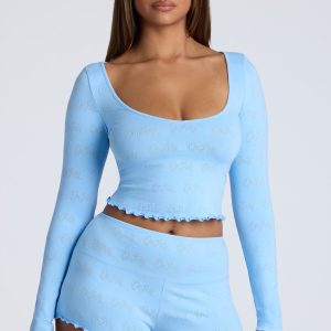 Mid Rise Pointelle Mini Shorts in Baby Blue