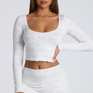 Mid Rise Pointelle Mini Shorts in White