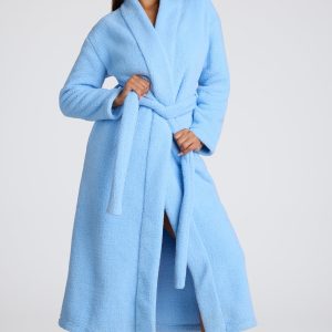 Tie Front Fleece Robe in Baby Blue