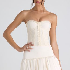 Bubble Hem Mid-Rise Micro Mini Skirt in Ivory