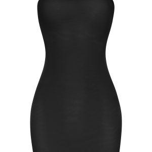 Soft Sheer-Mesh Bandeau Mini Slip Dress in Black