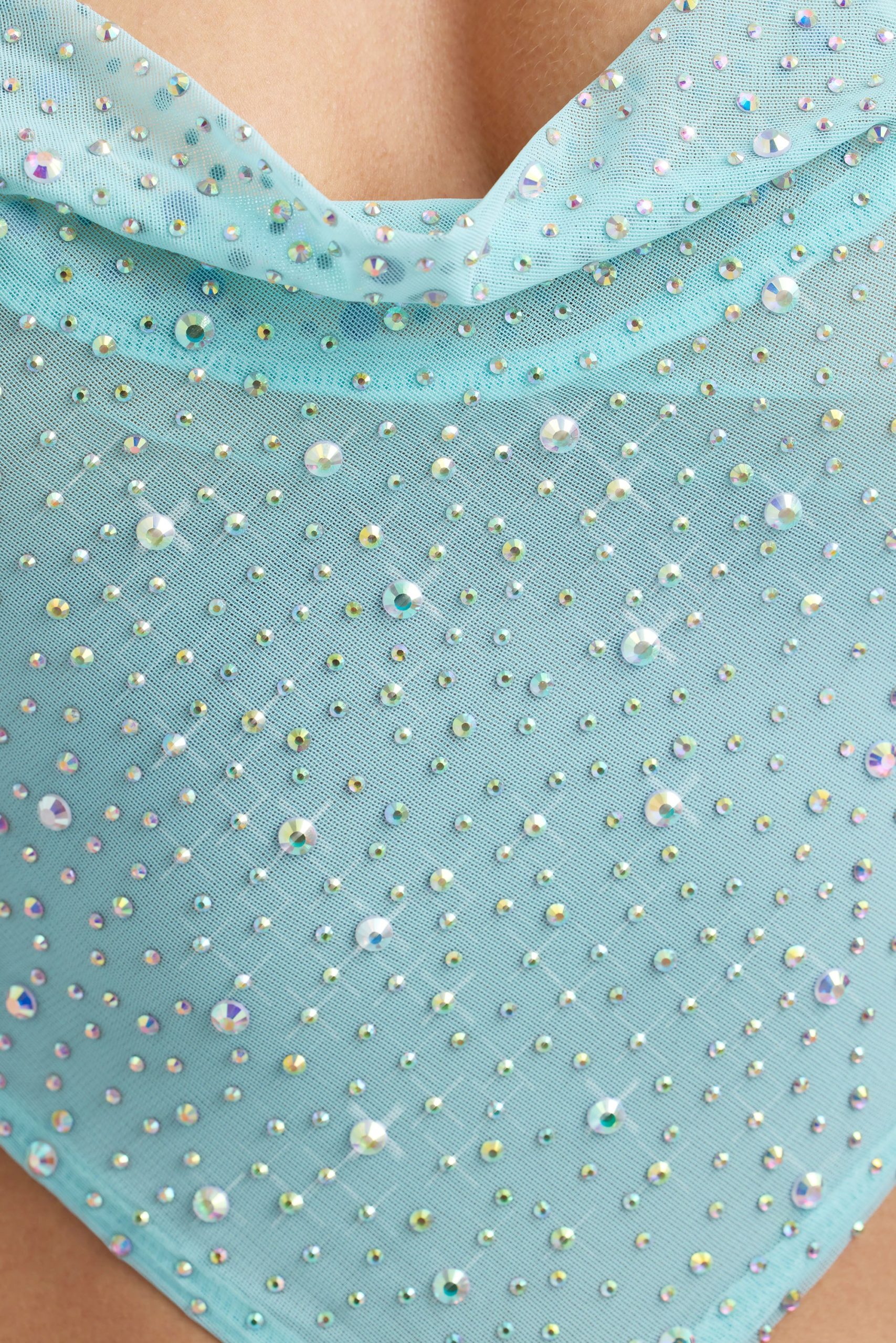 Embellished Cowl-Neck Crop Top in Ice Blue - Image 4
