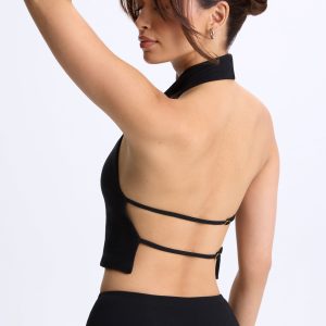 Modal Cowl-Neck Open-Back Top in Black