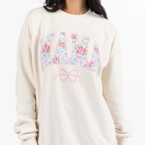 Mama Floral Bow Cream Graphic Sweatshirt