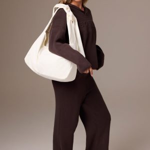 Corduroy Bow Tote Bag in Ivory