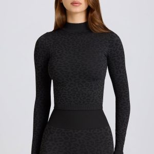 Thermal Long Sleeve Top in Black Leopard